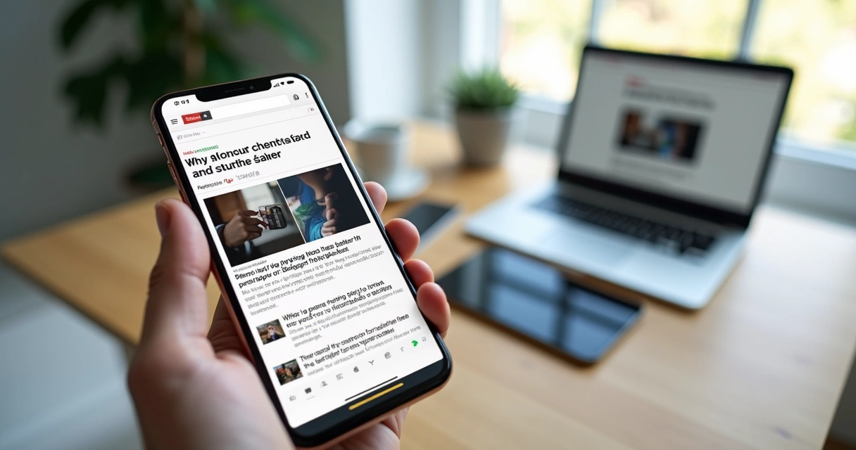 Tela de site de notícias em layout mobile first em destaque em um smartphone