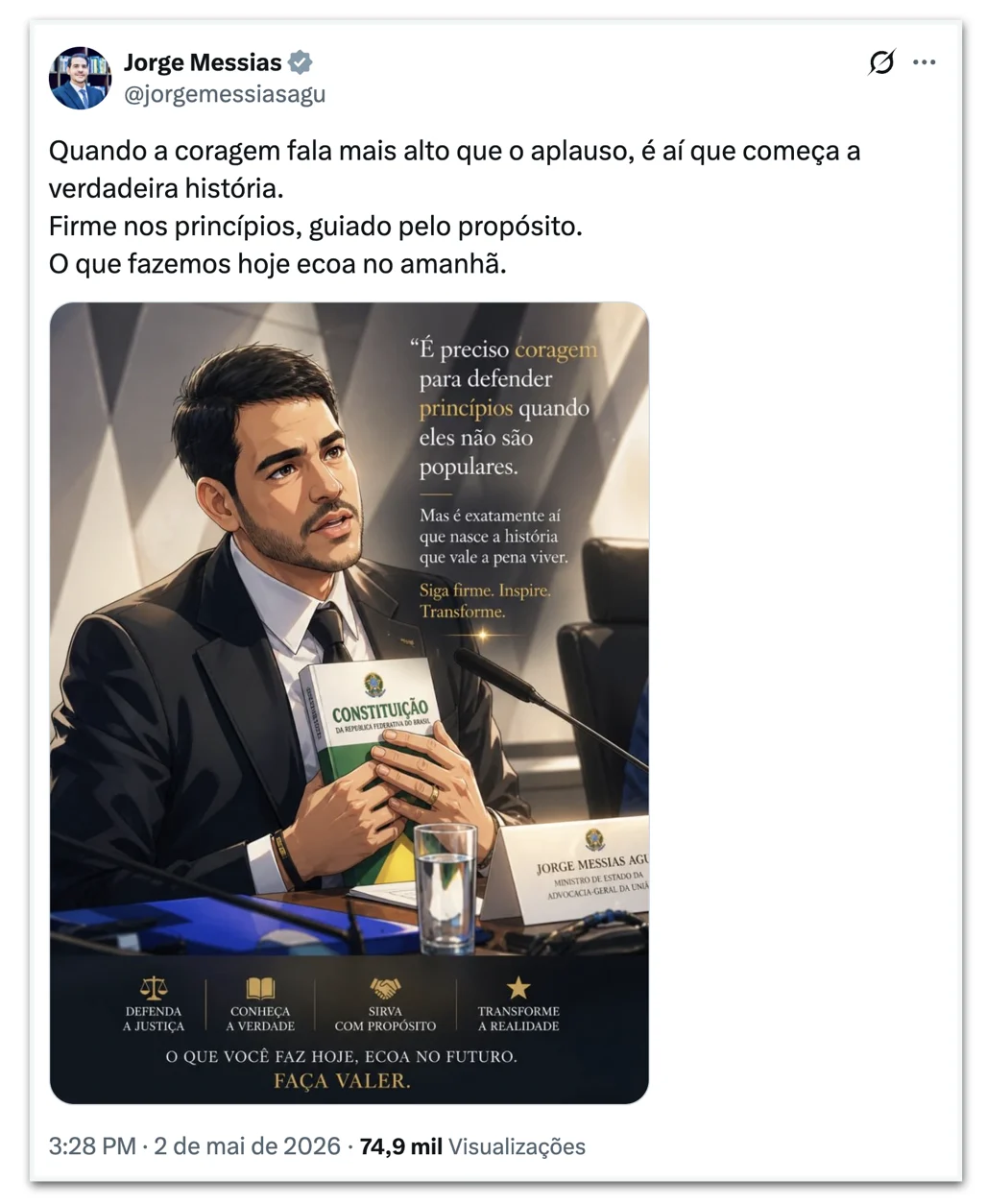 Jorge Messias usa IA após rejeição no STF: ‘É preciso coragem’ para defender princípios